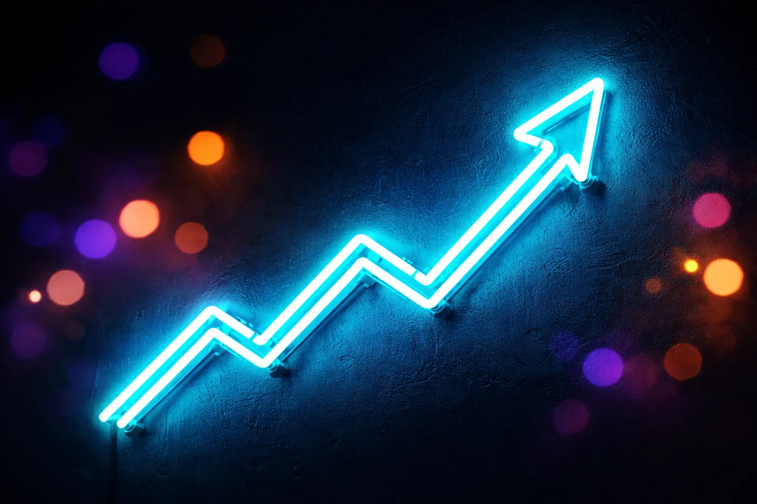 Neon cyan growth arrow pointing upward representing improved local visibility